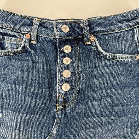 Free People We The Free Button Fly Distressed Raw Hem A-Line Mini Skirt Women 26 - Picture 4 of 9